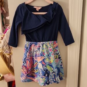 Lilly Pulitzer Blue and Pink Asymmetrical Fit and Flare Dress